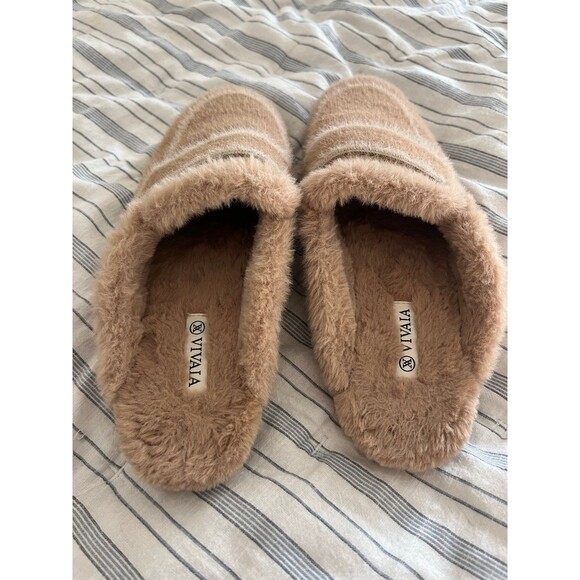 VIVAIA Round Toe Fluffy Mule Slippers in Khaki Brown Women’s Size 39 - Picture 6 of 10